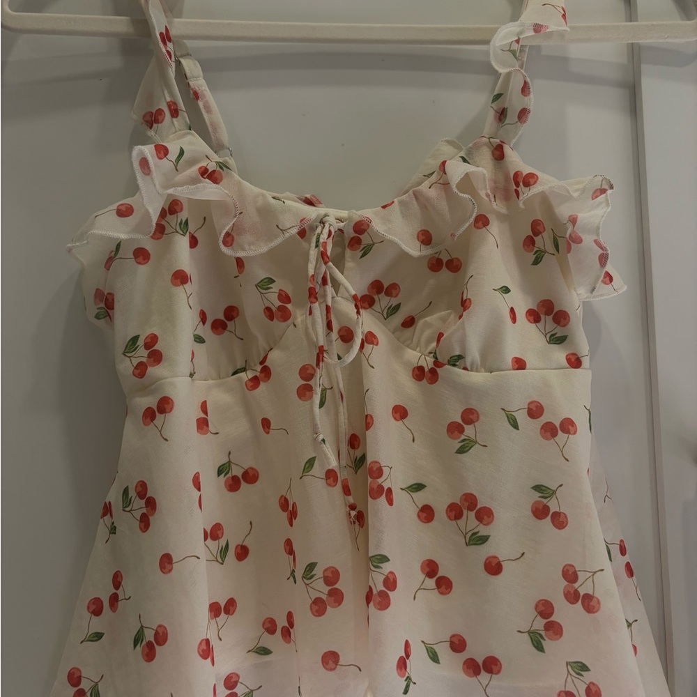 Cherry Print Ruffle Strap Top